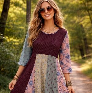 NWT Patchwork Baby Doll Mini Dress- Size Large